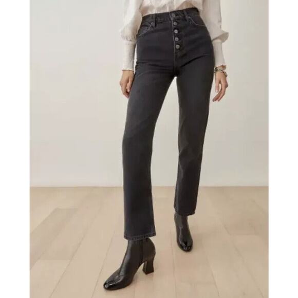 Reformation NWOT Women's Black Cynthia Button Fly High Rise Straight Jeans 30 - Picture 1 of 8